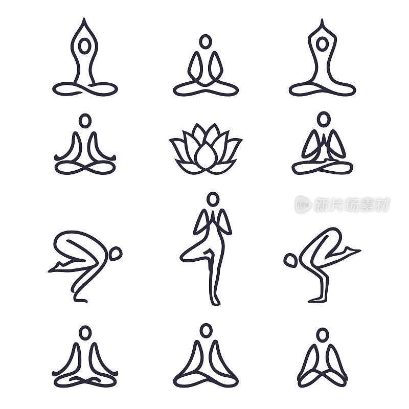 Yoga line icons set